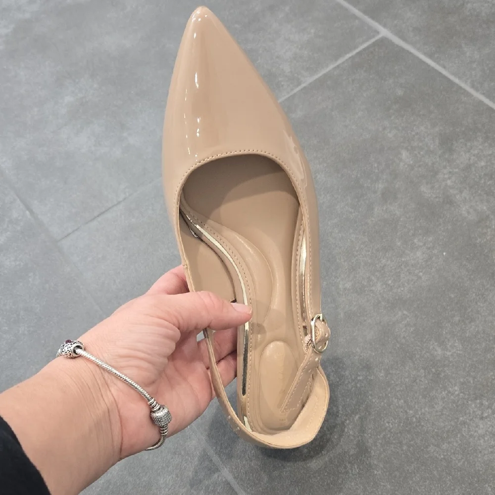 Kelly & Katie Beige Patent Pointed Toe Slingback Pump - Picture 1 of 8
